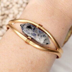 Crystal Cuff Bracelet | Sodalite Gemstone | Adjustable Brass Design